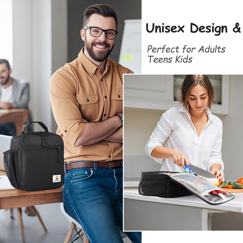 CaCTOUR Lunch Box for Men Women Adult,Premium Insulated Lunch Bag,Portable Small LunchBox for School Work Picnic (Black) - Image 2