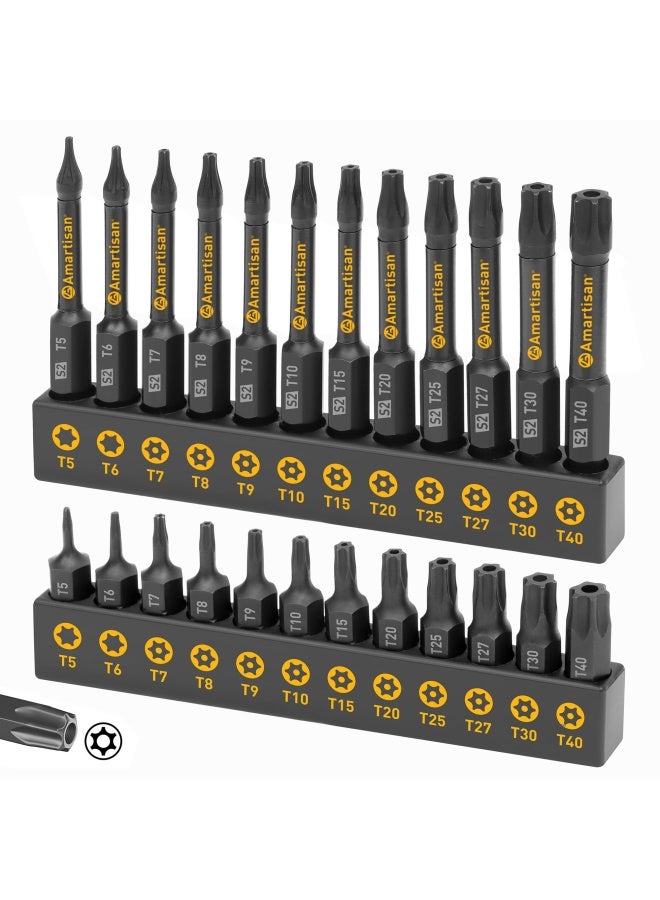 AmartisanTorx Bit Set   24-Piece Security and Tamper Resistant Star Bits Set S2 Steel 1 and 2.3 Long T5 - T40  - Image 1