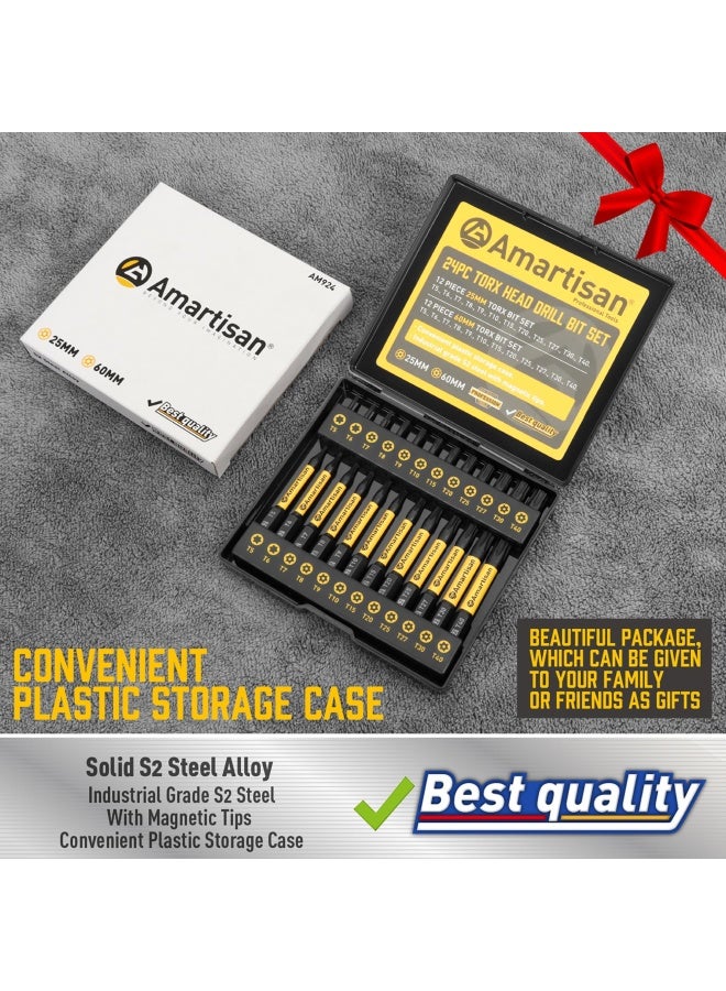 AmartisanTorx Bit Set   24-Piece Security and Tamper Resistant Star Bits Set S2 Steel 1 and 2.3 Long T5 - T40  - Image 2