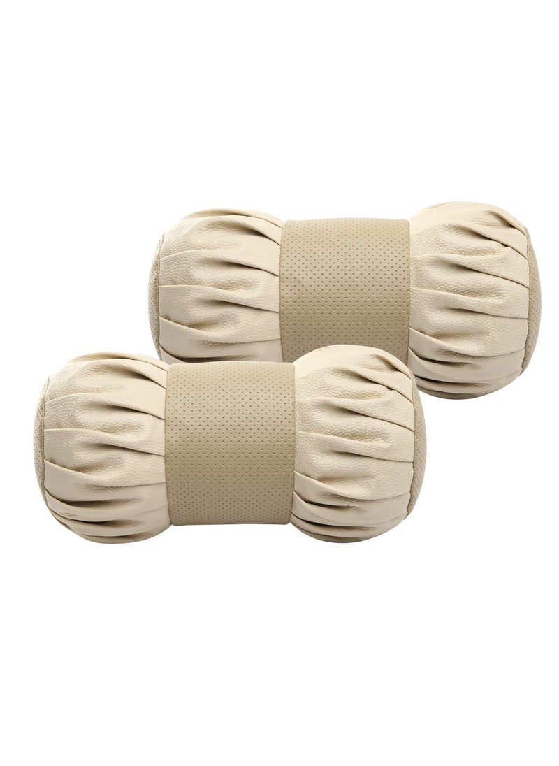Kingsway Kingsway Dumbbell Shape Neck Rest Car Cushion for Honda City 2017-2019, Leatherette, Beige, Set of 2 Piece  - Image 1