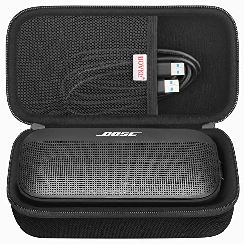 BOVKE Hard Travel Speaker Case for Bose New SoundLink Flex Speaker (2nd Gen) / Bose SoundLink Flex Bluetooth Portable Speaker, Extra Mesh Pocket for Bose Speaker Charger, Charging Cables, Black - Image 1