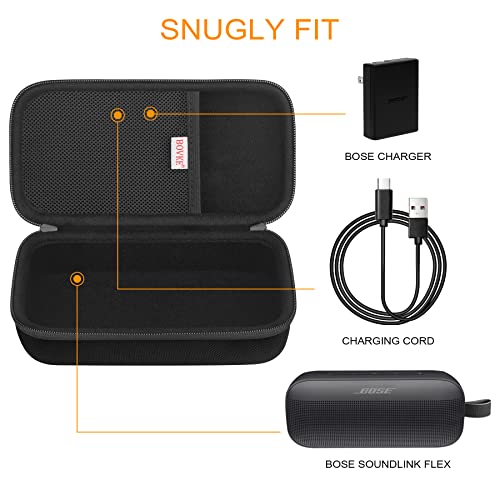 BOVKE Hard Travel Speaker Case for Bose New SoundLink Flex Speaker (2nd Gen) / Bose SoundLink Flex Bluetooth Portable Speaker, Extra Mesh Pocket for Bose Speaker Charger, Charging Cables, Black - Image 4