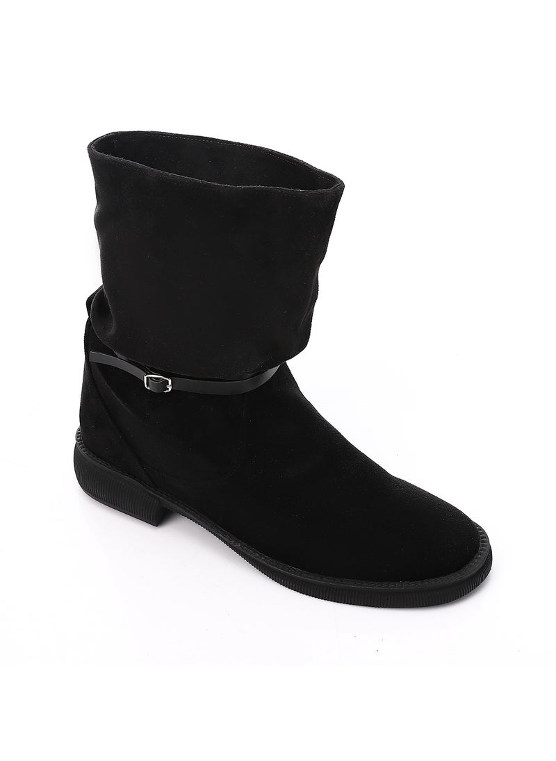 Mr.joe Suede Black Mid Calf Flat Boot For Women 3833  - Image 2