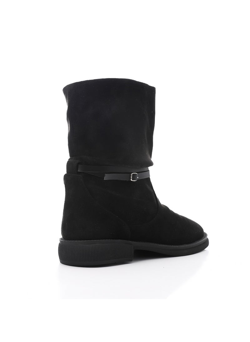 Mr.joe Suede Black Mid Calf Flat Boot For Women 3833  - Image 3