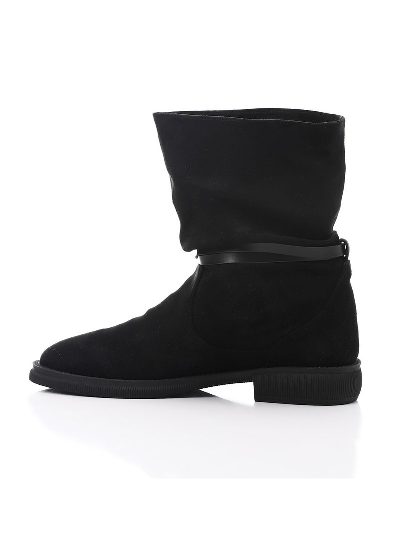 Mr.joe Suede Black Mid Calf Flat Boot For Women 3833  - Image 4