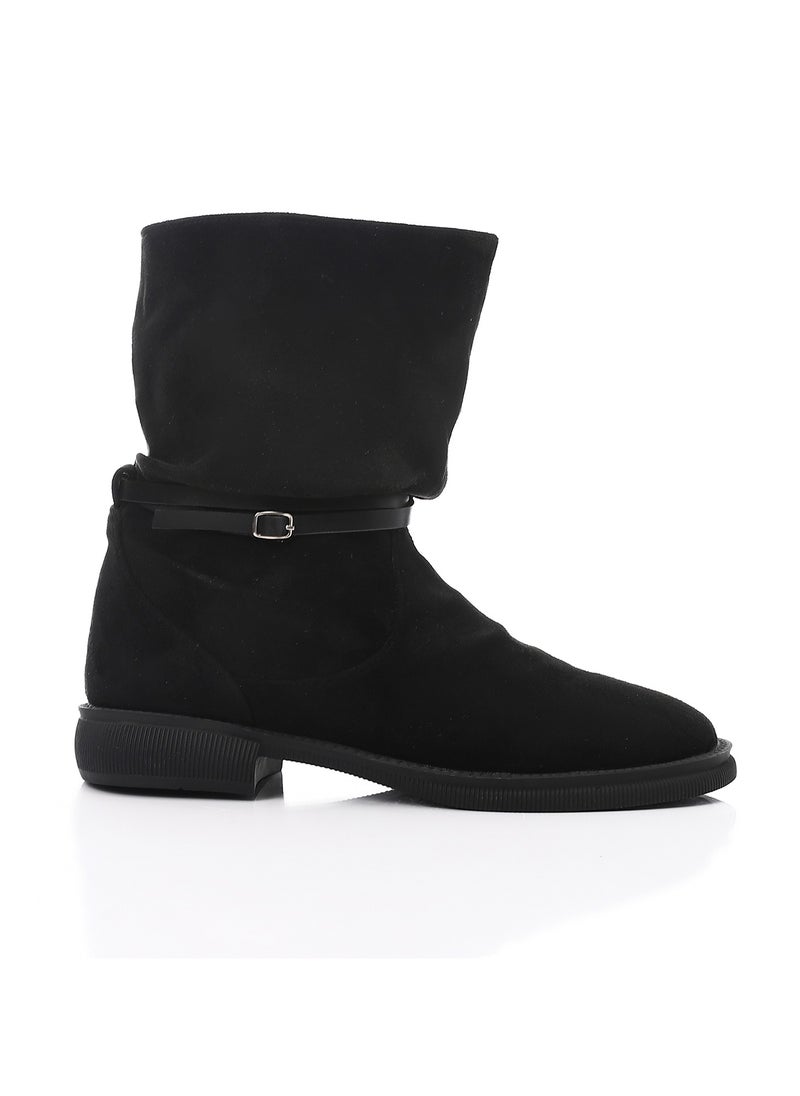 Mr.joe Suede Black Mid Calf Flat Boot For Women 3833  - Image 1