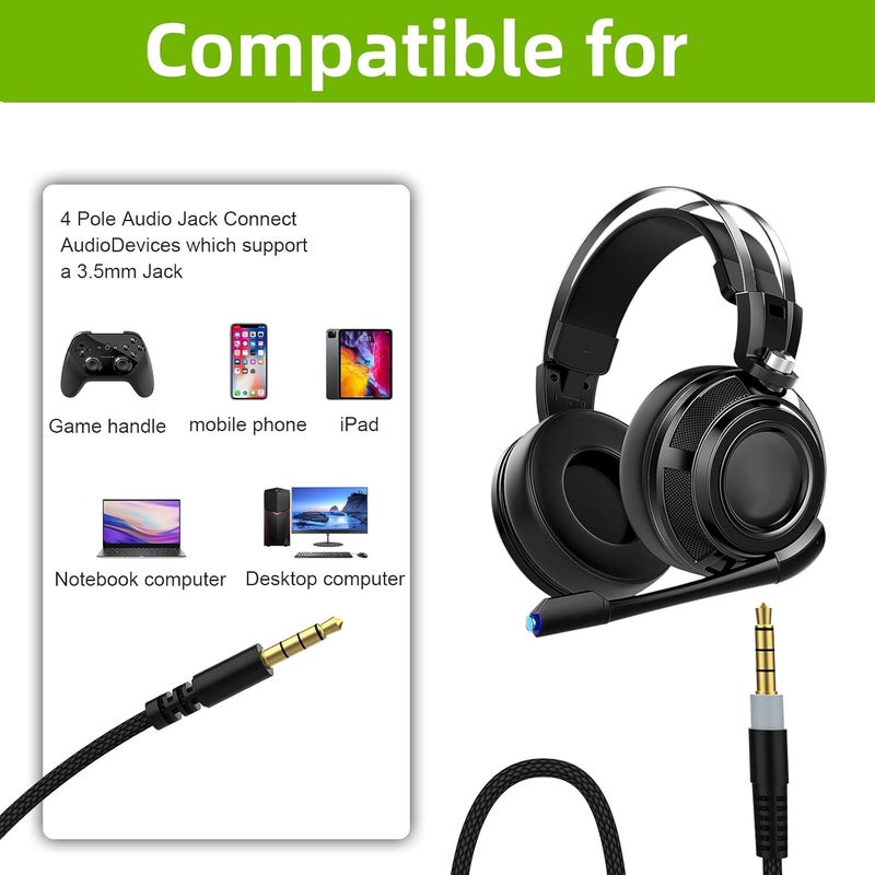 سايبومور كابل صوتي Cloud Alpha مقاس 3.5 مم AUX متوافق مع سماعات Kingston Hyperx Cloud Alpha و Kingston Hyperx Cloud Mix للألعاب (5 قدم) - Image 2