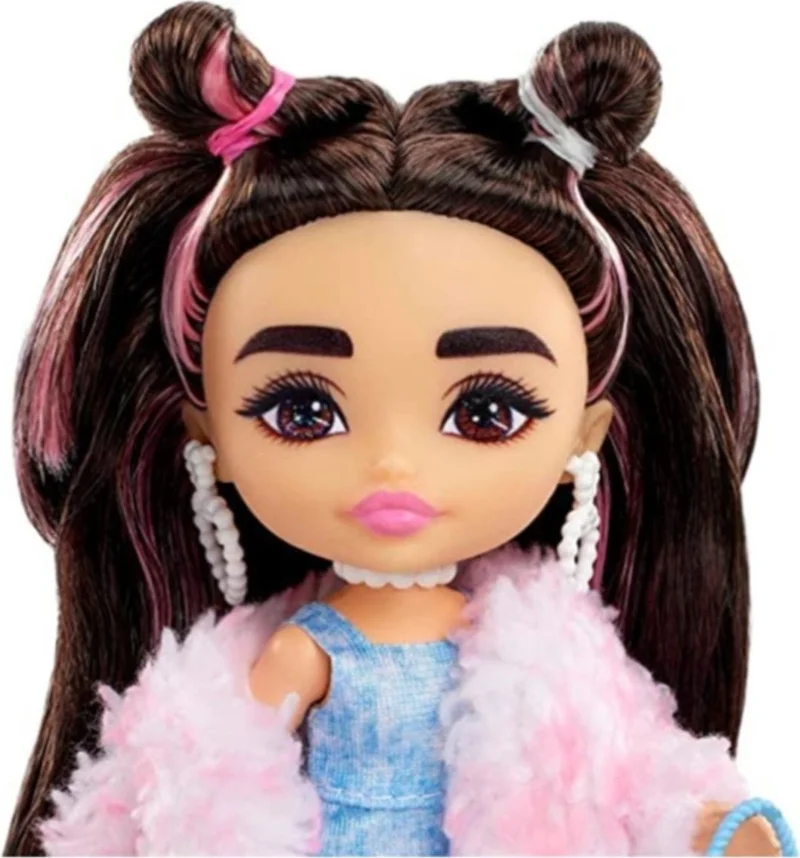 باربي Minis Extra Brunette Hair Pink Fur 14 cm