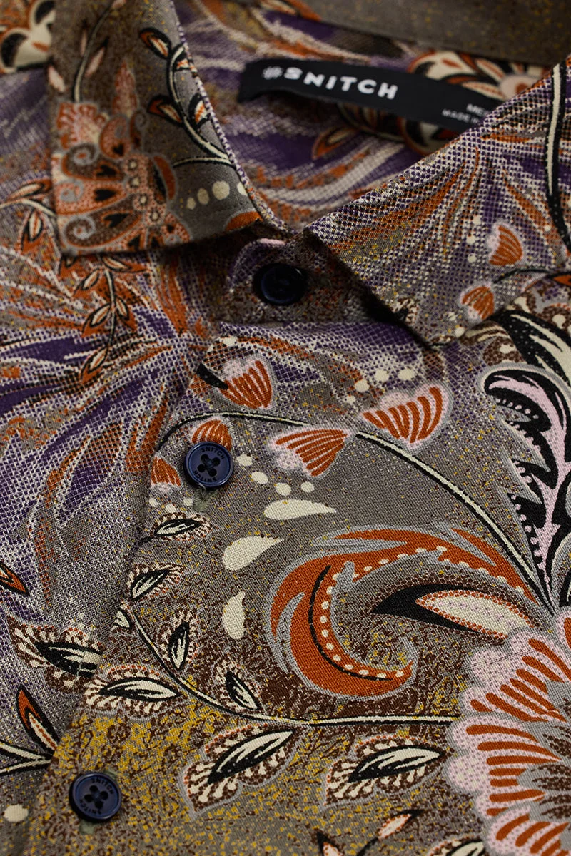 SNITCH Light Grey Floral Slim Fit Shirt