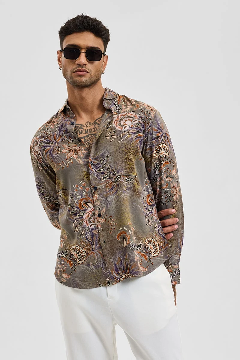 سنيتش قميص ضيق بنقش زهري رمادي فاتح