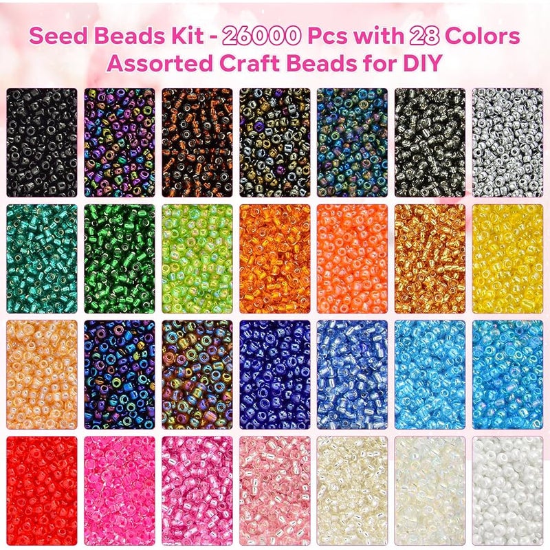 Laopottbeads 26000PCS 2mm Glass Seed Beads Kit – 28 Assorted Colors Small Beads Set for Jewelry Making, DIY Bracelets, Necklaces, Earrings, Craft Projects - Image 2