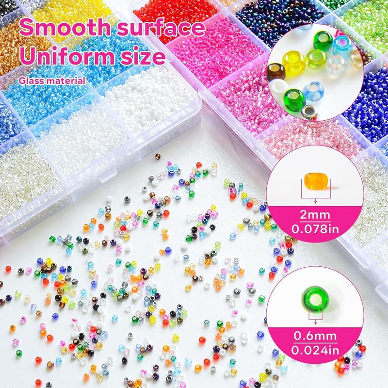 Laopottbeads 26000PCS 2mm Glass Seed Beads Kit – 28 Assorted Colors Small Beads Set for Jewelry Making, DIY Bracelets, Necklaces, Earrings, Craft Projects - Image 3