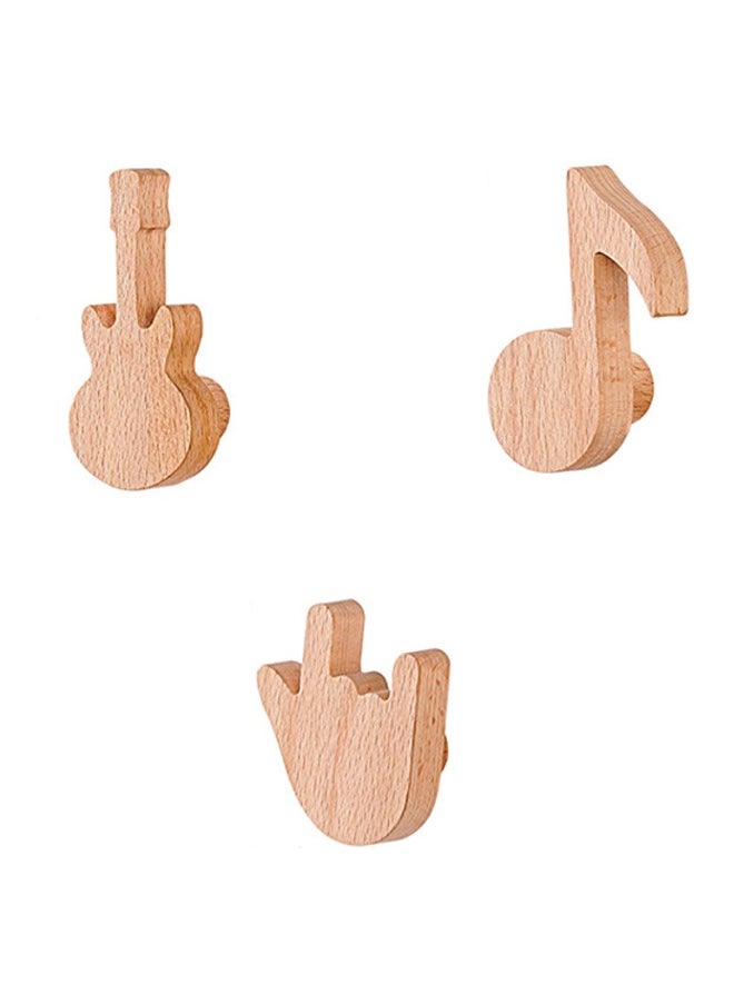 Arabest Wood Cute Coat Wall Hooks, Musical Note Guitar Hook, Modern Minimalist Decorative Coat Hooks Wall Mounted for Hanging Coats, Towel, Hat, Keys, Bag, 3 Pcs  - Image 1
