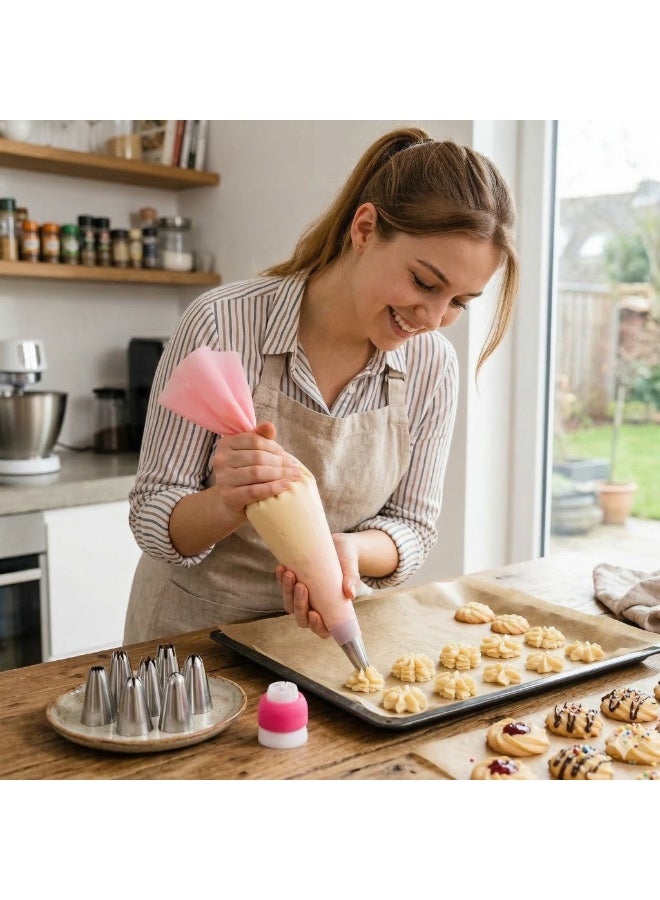 Cake Decorating Kit 10 Pieces, Silicone Piping Bag with 8 Stainless Steel Nozzles and Coupler, Cream Decorating Tools for Cake Cupcake Cookies and Desserts- Pink - Image 4