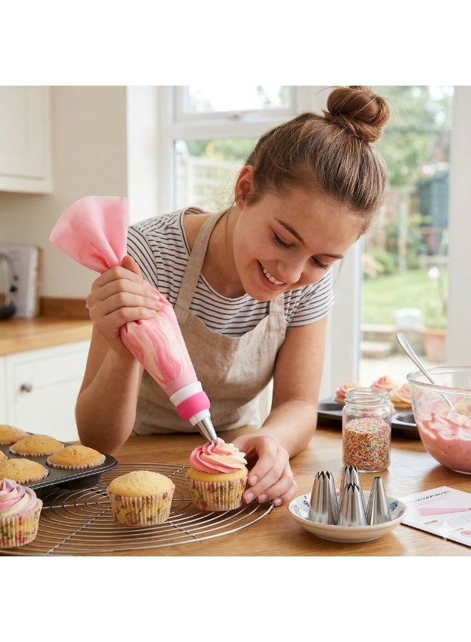 Cake Decorating Kit 10 Pieces, Silicone Piping Bag with 8 Stainless Steel Nozzles and Coupler, Cream Decorating Tools for Cake Cupcake Cookies and Desserts- Pink - Image 2