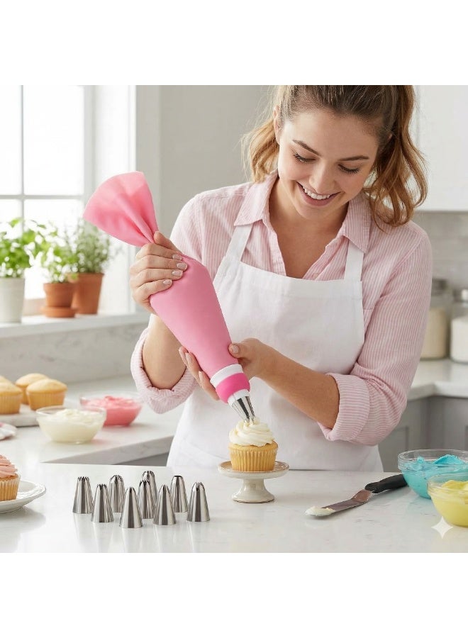 Cake Decorating Kit 10 Pieces, Silicone Piping Bag with 8 Stainless Steel Nozzles and Coupler, Cream Decorating Tools for Cake Cupcake Cookies and Desserts- Pink - Image 5