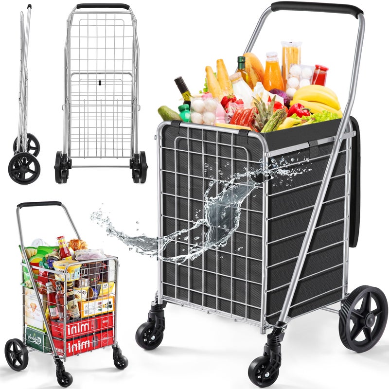 Wellmax WM99024S Grocery Utility Shopping Cart, Easily Collapsible and Portable to Save Space and Heavy Duty, Light Weight Trolley with Rolling Swivel Wheels - Image 1