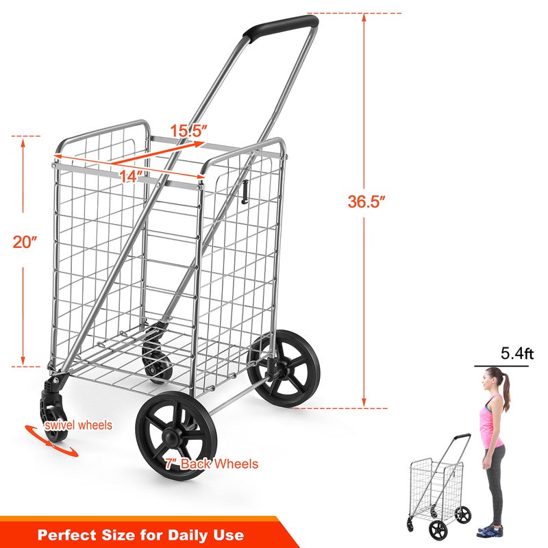 Wellmax WM99024S Grocery Utility Shopping Cart, Easily Collapsible and Portable to Save Space and Heavy Duty, Light Weight Trolley with Rolling Swivel Wheels - Image 4