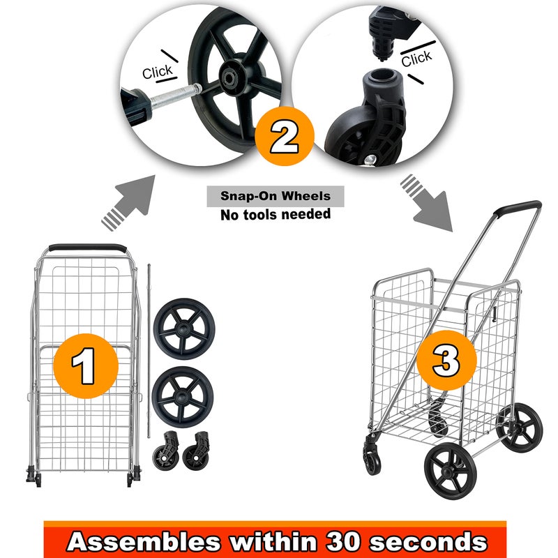 Wellmax WM99024S Grocery Utility Shopping Cart, Easily Collapsible and Portable to Save Space and Heavy Duty, Light Weight Trolley with Rolling Swivel Wheels - Image 5