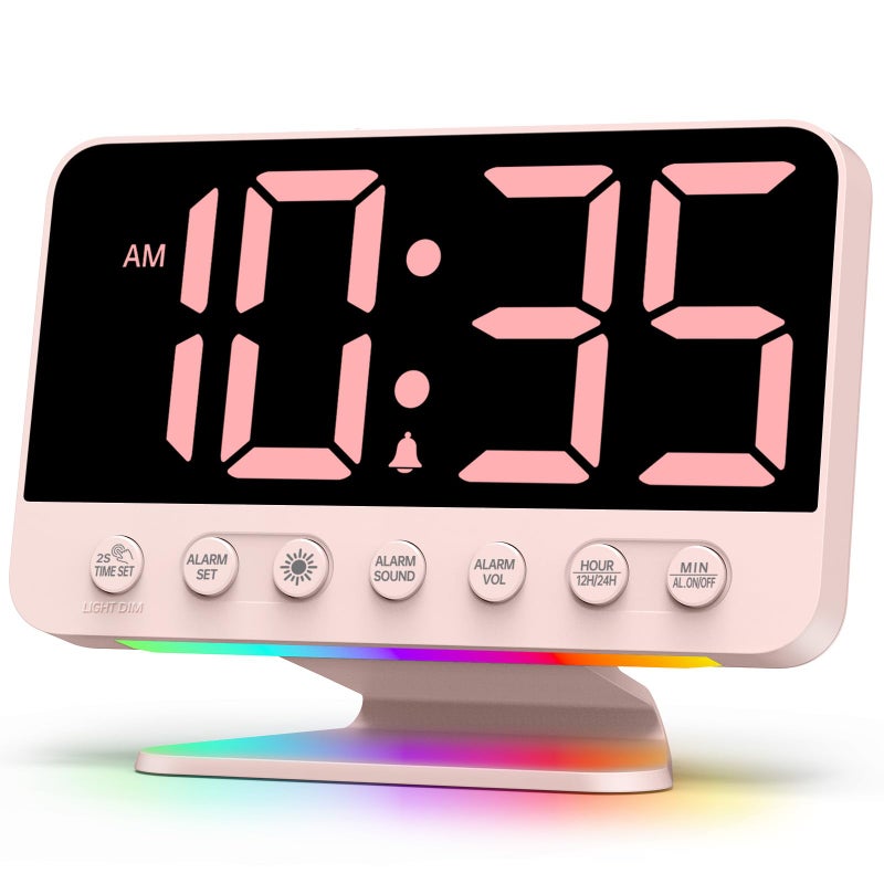 Odokee Digital Alarm Clocks for Bedrooms: Large Bold Number 5 Brightness Dimmer - Easy to Read Across The Room - 5 Alarm Sound 8 Night Light - Sakura Pink - Image 1