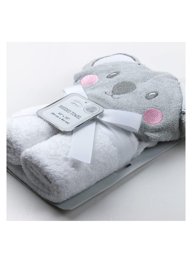 Mothers Choice - Hooded Baby Towel Koala 3D Ears -100% Cotton Baby Towel -Soft & Snuggly Baby Towel - 84x84 cm- Newborn to 4 Years - Grey/White - Image 1