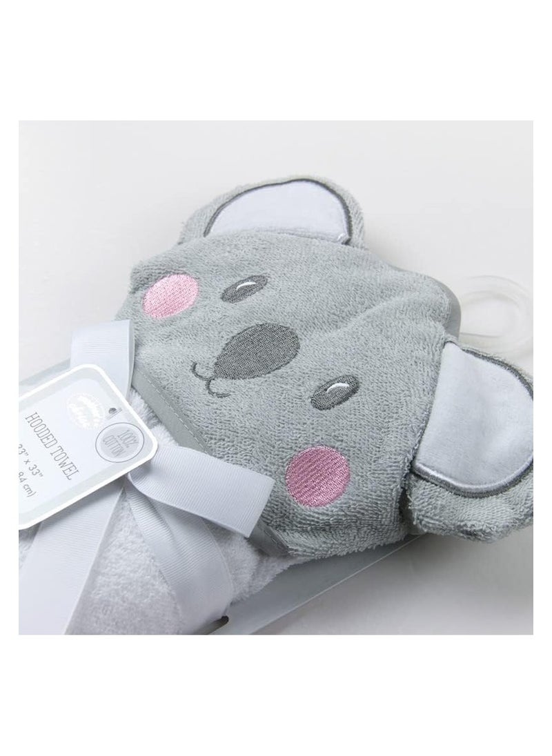 Mothers Choice - Hooded Baby Towel Koala 3D Ears -100% Cotton Baby Towel -Soft & Snuggly Baby Towel - 84x84 cm- Newborn to 4 Years - Grey/White - Image 1