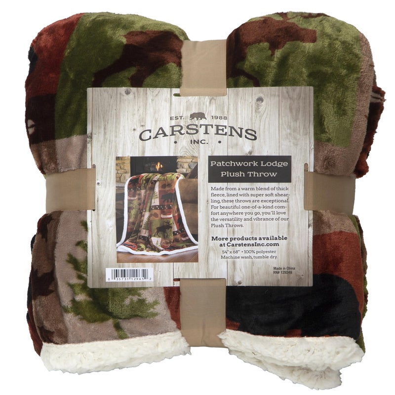 CARSTENS, INC. Ultra Premium Super Soft Plush Sherpa Fleece Oversized Throw Blanket 54" x 68", Patchwork Lodge - Image 1