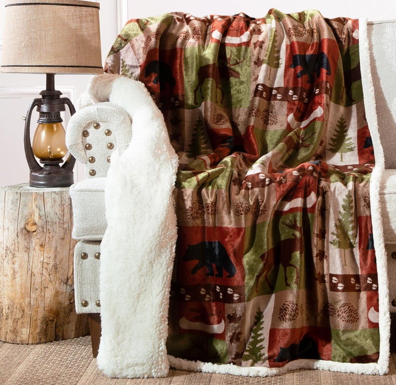CARSTENS, INC. Ultra Premium Super Soft Plush Sherpa Fleece Oversized Throw Blanket 54" x 68", Patchwork Lodge - Image 2