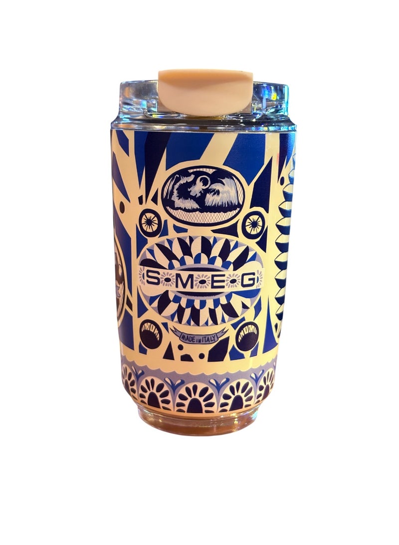 سميج كوب قهوة، كوب حائط على طراز الخمسينيات، كوب سفر معزول مقاوم للتسرب ومضاد للانزلاق، كوب قهوة خفيف الوزن وقابل للحمل، كوب حراري سهل التنظيف للشاي والقهوة، (قطعة واحدة، أزرق وبيج، 240 مل)