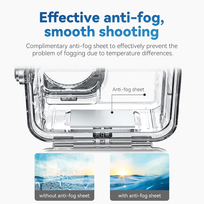 TELESIN Waterproof Case for DJI Action 5 Pro Action 4/3 Camera, with Anti-Fog Underwater Housing Shell Cage Supports 60M/196FT Deep Diving Scuba Snorkeling Swimming with Quick Release Screw - Image 2