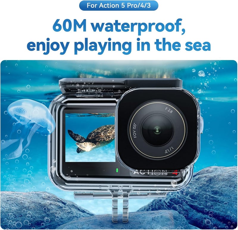 TELESIN Waterproof Case for DJI Action 5 Pro Action 4/3 Camera, with Anti-Fog Underwater Housing Shell Cage Supports 60M/196FT Deep Diving Scuba Snorkeling Swimming with Quick Release Screw - Image 3