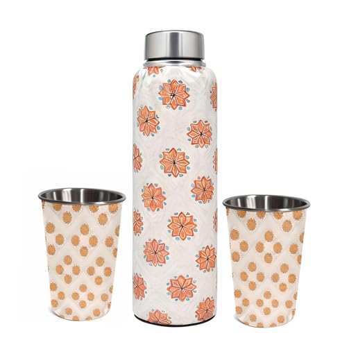 La' Forte Premium Stainless Steel Bottle & Tumbler Set – Lotus Blossom Design - Image 1