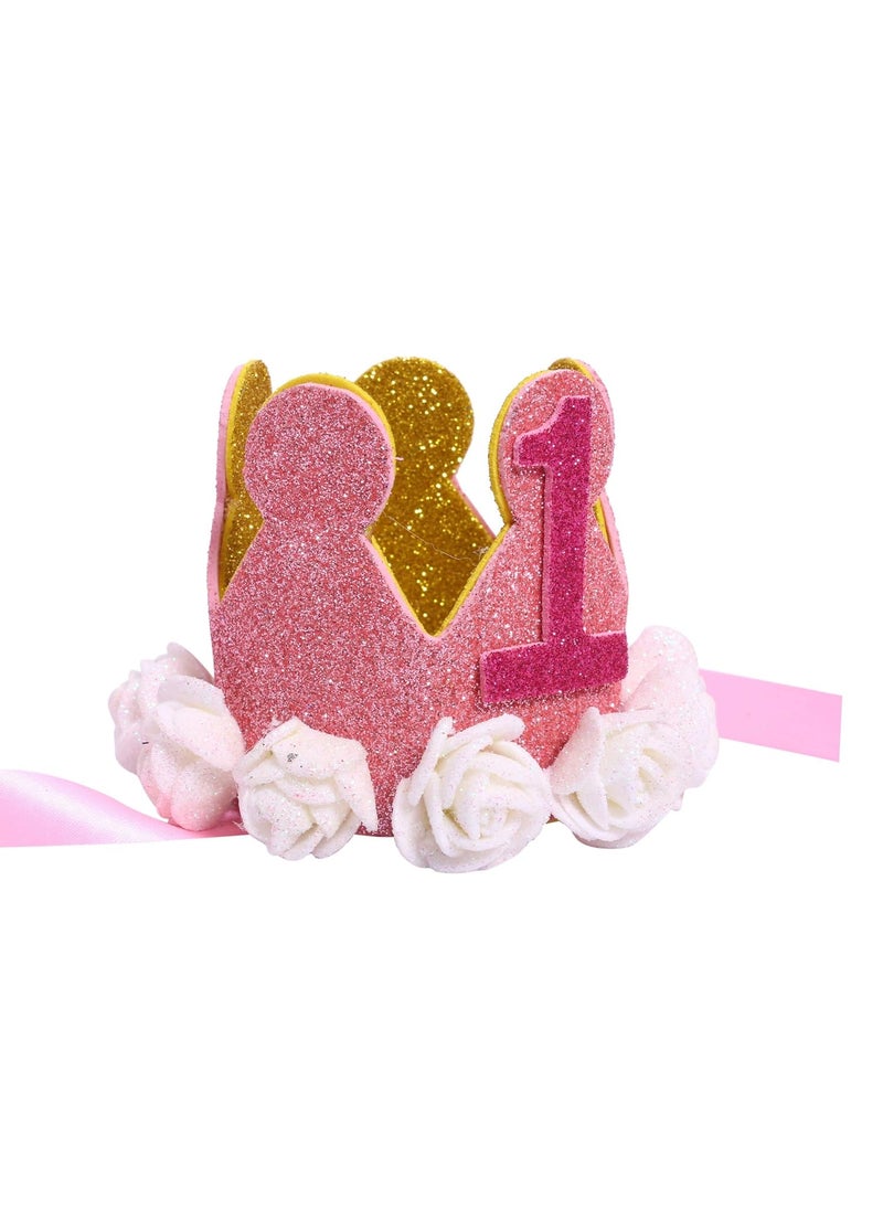 Funcart Funcart 1st Birthday Girl Rose Pink Gold Glitter Crown First Birthday Hat for Baby Girls Glitter Birthday Hat st Birthday Girl Decoration Pink Birthday Decorations 1st Birthday Outfit Girl  - Image 3