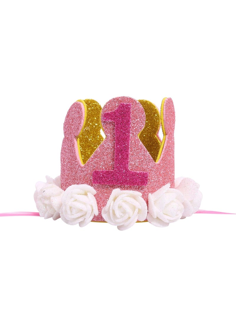 Funcart Funcart 1st Birthday Girl Rose Pink Gold Glitter Crown First Birthday Hat for Baby Girls Glitter Birthday Hat st Birthday Girl Decoration Pink Birthday Decorations 1st Birthday Outfit Girl  - Image 1