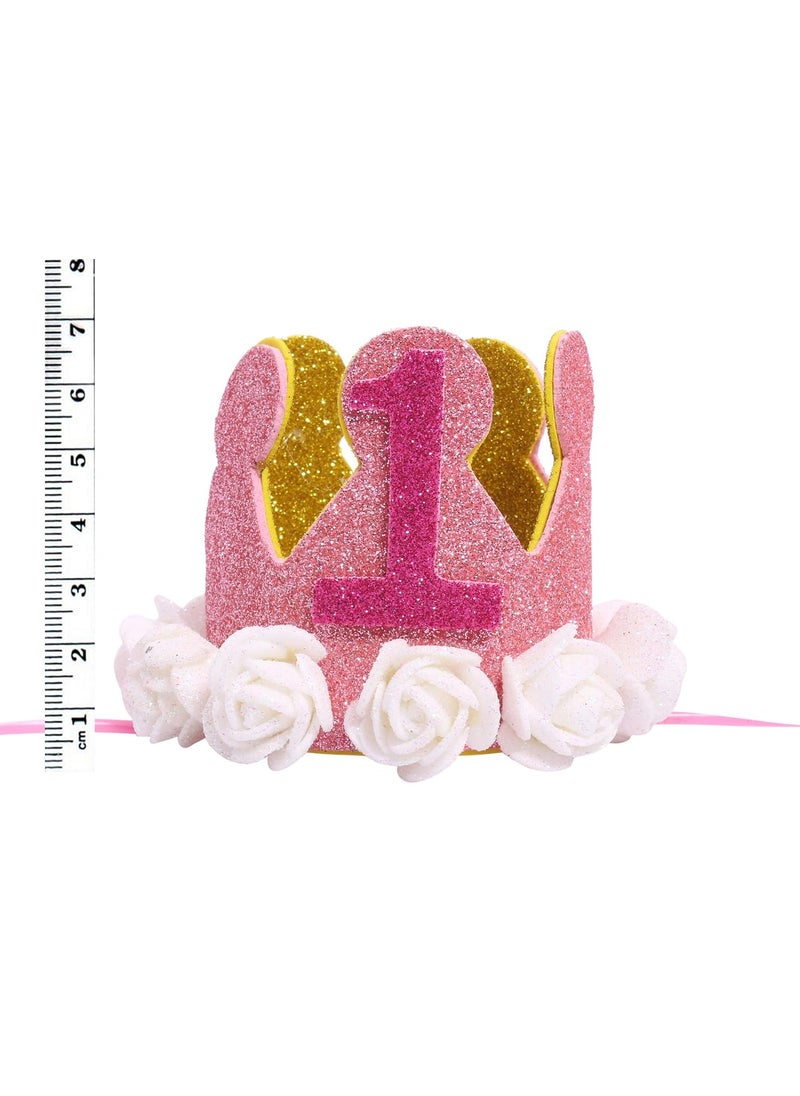 Funcart Funcart 1st Birthday Girl Rose Pink Gold Glitter Crown First Birthday Hat for Baby Girls Glitter Birthday Hat st Birthday Girl Decoration Pink Birthday Decorations 1st Birthday Outfit Girl  - Image 2