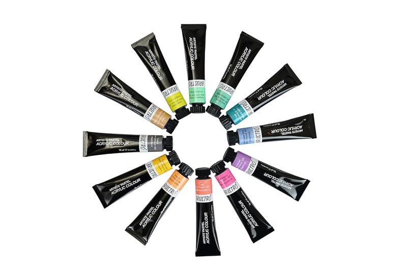 BRUSTRO ألوان باستيل أكريليك للفنانين | مجموعة من 12 لون × 12 مل أنابيب | مثالي للورق، القماش، التظليل، البورتريه، التلوين، قابل للخلط، مثالي للفنانين والحرفيين - Image 4