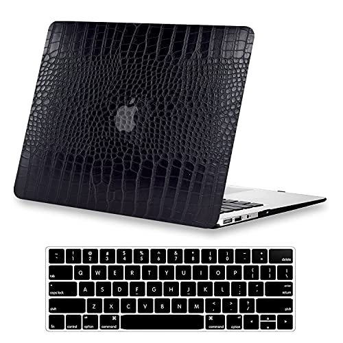 KEROM Compatible for Crocodile MacBook Air 13 inch Case 2025-2022 M4 M3 M2 A3240 A3113 A2681, Crocodile Skin Aligator Skin PU Leather Hard Shell & Keyboard Cover for MacBook Air 13.6 inch Case, Black - Image 1