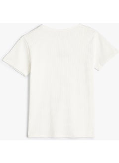 KOTON T-Shirt Short Sleeve Textured Cotton with Embroidery Detail  - Image 2