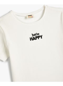 KOTON T-Shirt Short Sleeve Textured Cotton with Embroidery Detail  - Image 3