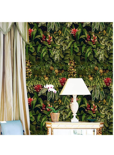 ورق حائط عشبي مطري ذاتي اللصق بتصميم الزهور الحمراء والخضراء في الغابة، يمكن إزالته ولصقه، مثالي كخلفية للتلفاز أو الغرفة، بمقاس 32.8 قدم × 17.9 بوصة.