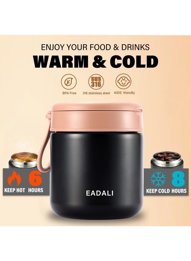 Eadali Insulated Food Jar for Kids School & Adult Work Lunch – 316 Stainless Steel 15.2 oz Thermo with Foldable Spoon, Leak-Proof BPA-Free Soup Container - Image 3