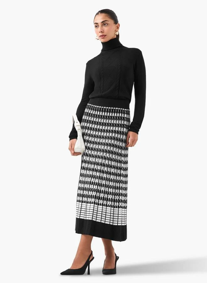 2Xtremz 2Xtremz Midi Viscose Blend A-line Skirt with Geometric Texture