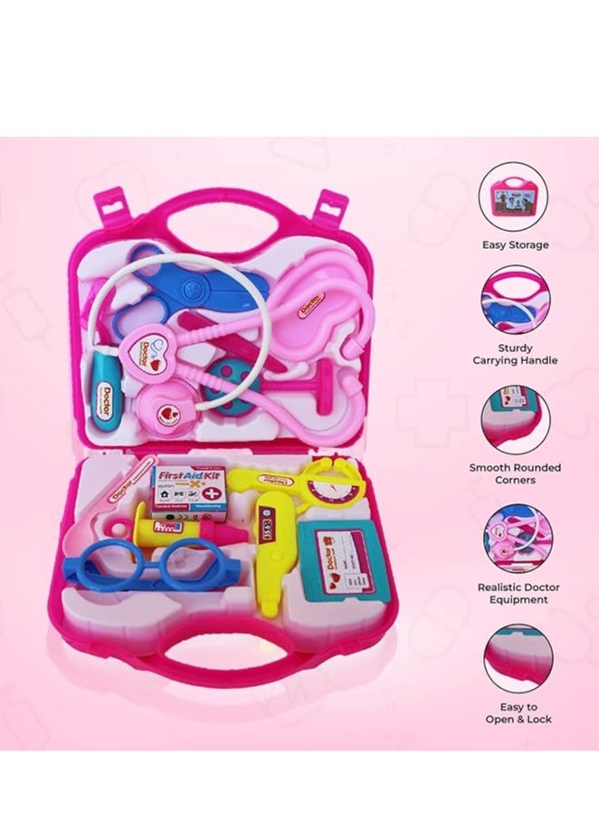 null - Doctor Play Kit/Pretend Play Set by Fratelli with Foldable Bag, Mini Medical Accessories for Pretend Play| Playset for Kids Ages 3+ Boys Girls (Pink) - Image 1