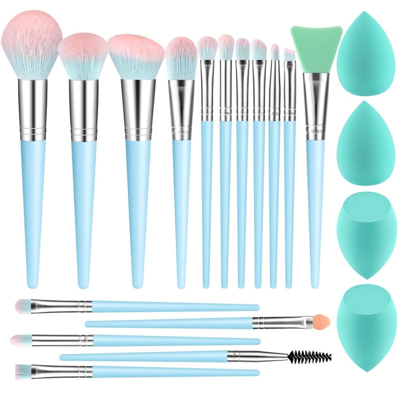 DUAIU Makeup Brushes DUAIU 16pcs Professional Makeup Brush with Makeup Sponge Set Premium Synthetic Foundation Kabuki Eyebrow Concealers Blending Eye Shadow Brushes Make up Tool Kit Blue