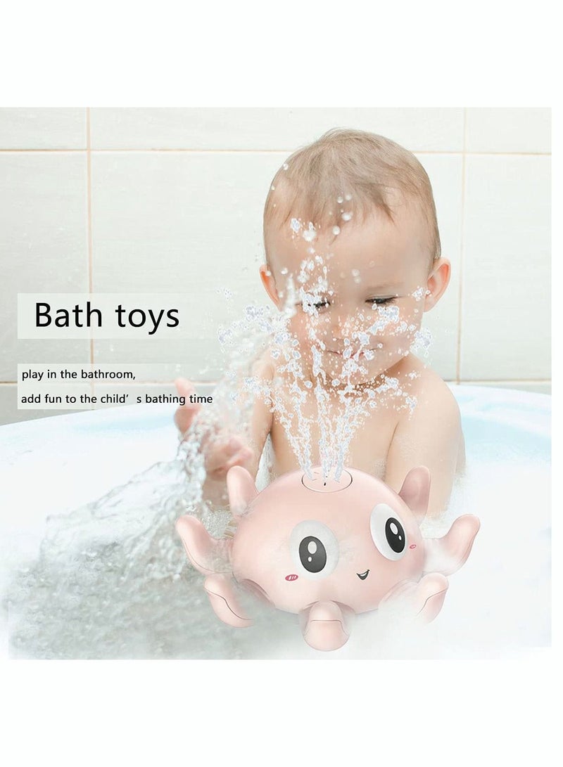 Bath Toys, Water Squirt Octopus Toy, Bath Toys with Lamp Electric Automatic Induction Water Spray Bath Toy Water Spray Musical Water Toys (Pink)