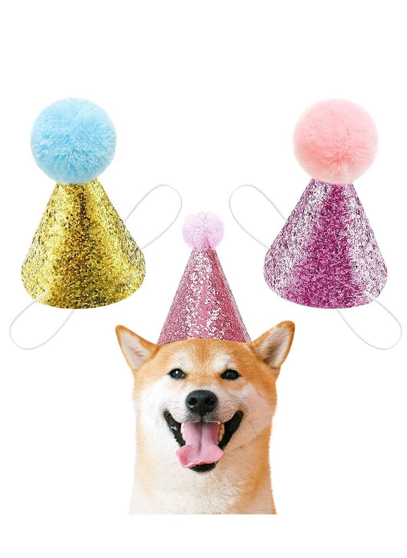 Excefore - Cat Birthday Hat and Dog Hat, 2 Pieces Reusable Pet Headwear, Decorations for Parties - Party Supplies(Gold Pink) - Image 1