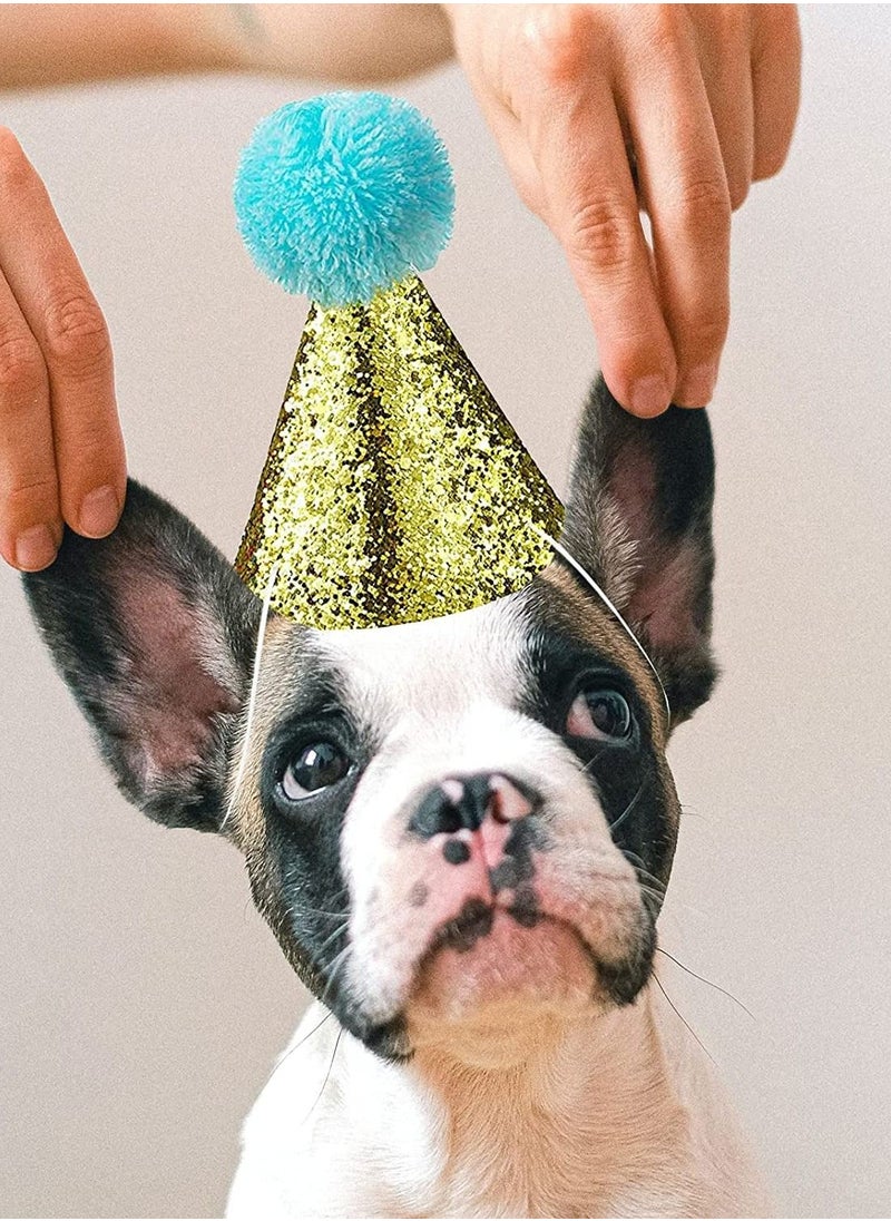 Excefore - Cat Birthday Hat and Dog Hat, 2 Pieces Reusable Pet Headwear, Decorations for Parties - Party Supplies(Gold Pink) - Image 1