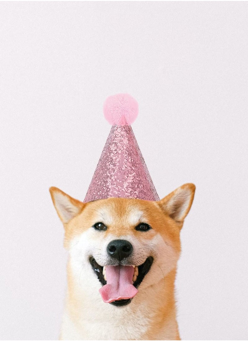 Excefore - Cat Birthday Hat and Dog Hat, 2 Pieces Reusable Pet Headwear, Decorations for Parties - Party Supplies(Gold Pink) - Image 1
