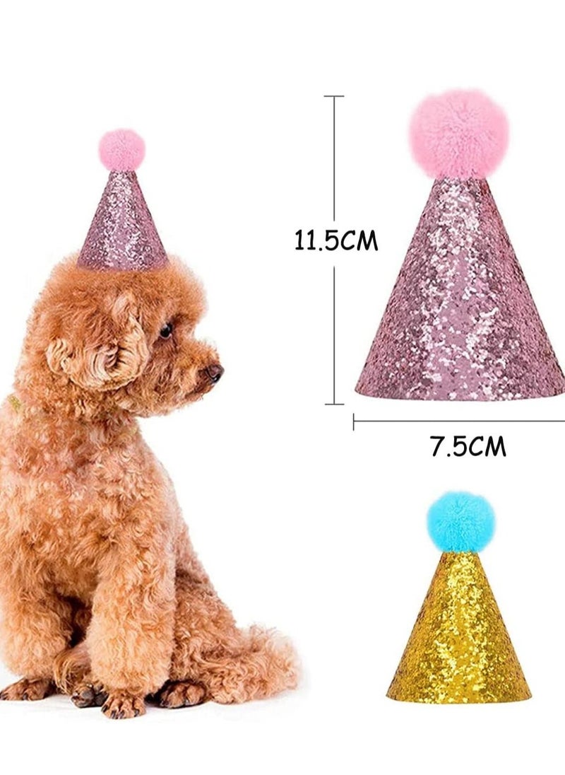 Excefore - Cat Birthday Hat and Dog Hat, 2 Pieces Reusable Pet Headwear, Decorations for Parties - Party Supplies(Gold Pink) - Image 1