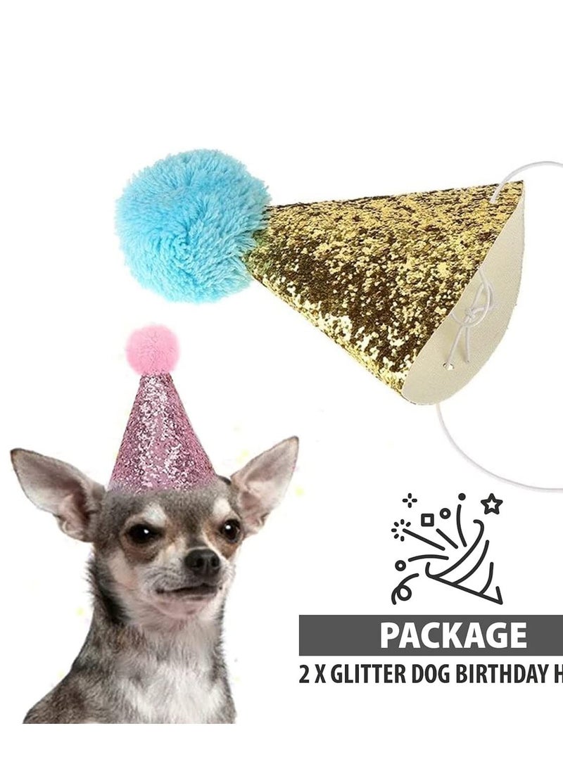 Excefore - Cat Birthday Hat and Dog Hat, 2 Pieces Reusable Pet Headwear, Decorations for Parties - Party Supplies(Gold Pink) - Image 1